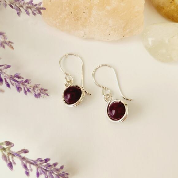 Purple Quartz Stone Dangle Earrings, Silver-Plated Wire Wrapped Earrings - Picture 5 of 9